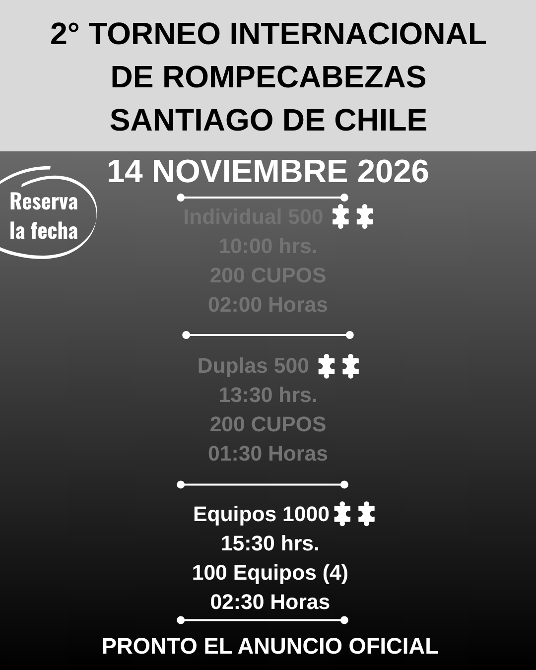 Preventa Competencia Equipos 2° Torneo Internacional de Rompecabezas en Santiago de Chile