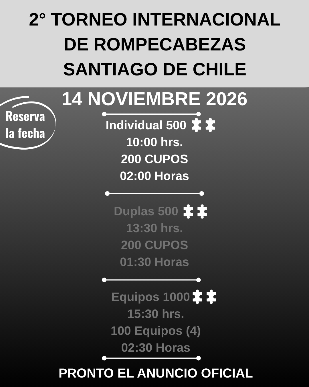 Preventa Competencia Individual 2° Torneo Internacional de Rompecabezas en Santiago de Chile