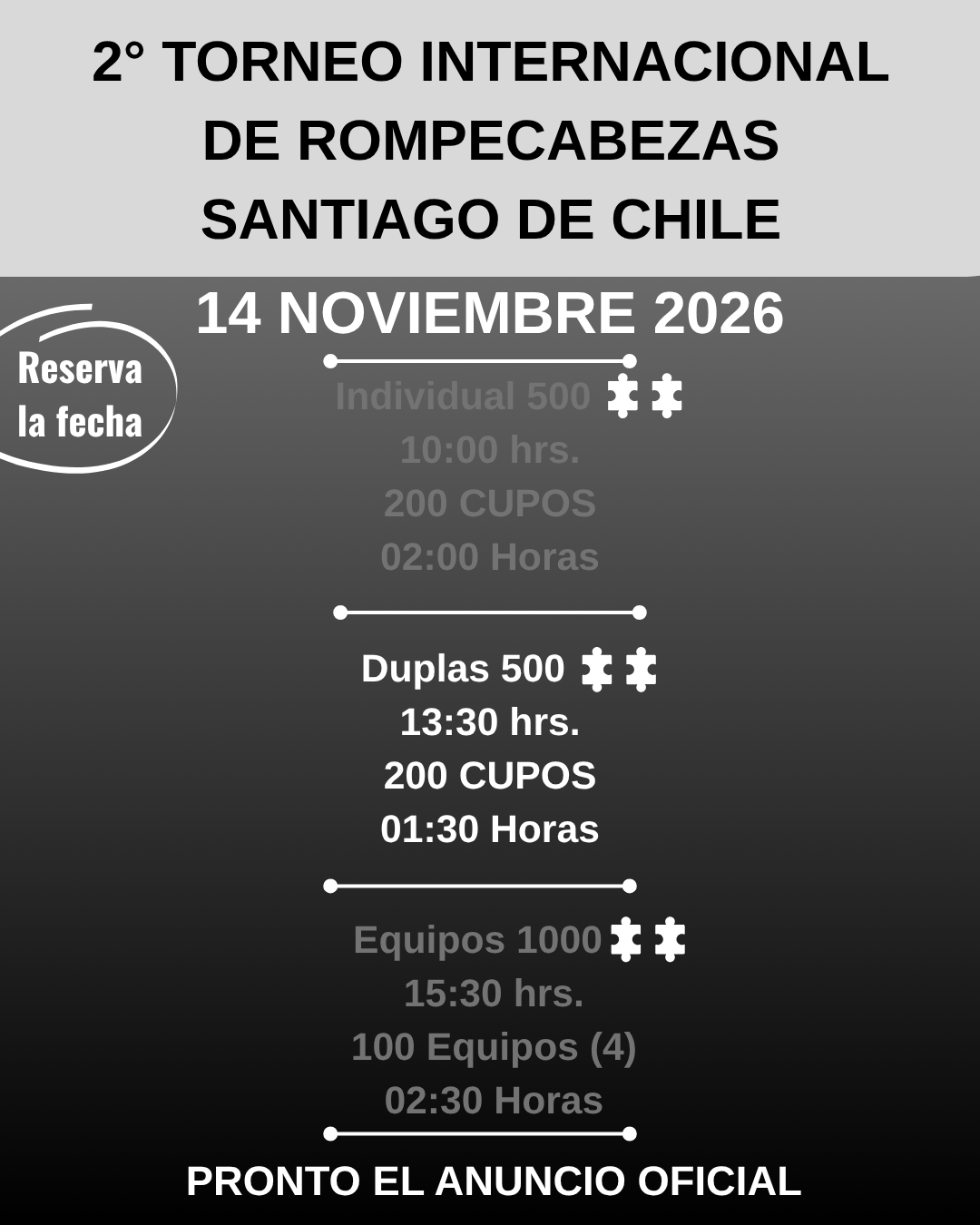 Preventa Competencia Duplas 2° Torneo Internacional de Rompecabezas en Santiago de Chile